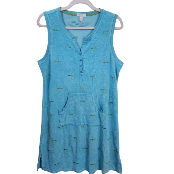 Charter Club Vintage Terry Cloth Dragon Fly Embroidered Beach Coverup Size M - Picture 1 of 4
